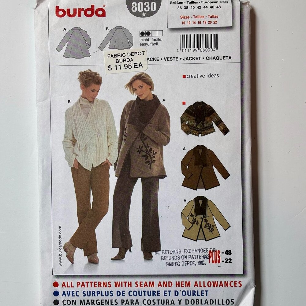 Burda 8030 semi-fitted jacket in two styles